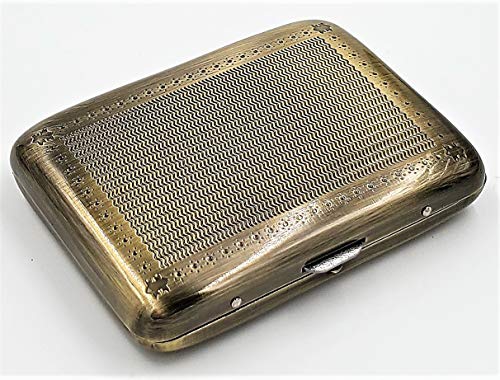 Classic Metallic Silver Color Double Sided King Cigarette Case Etched Design Shorter than 100\'s (Antique Brass)