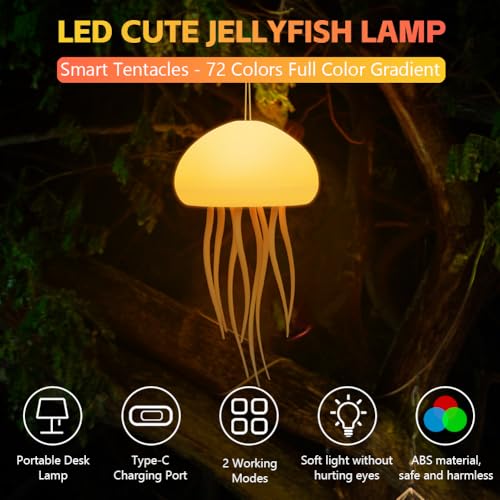 Adiwo Jellyfish Lamp Jellyfish Night Light Sound Sensor, LED Jellyfish Atmosphere Light Fullcolor Gradient - Image 3