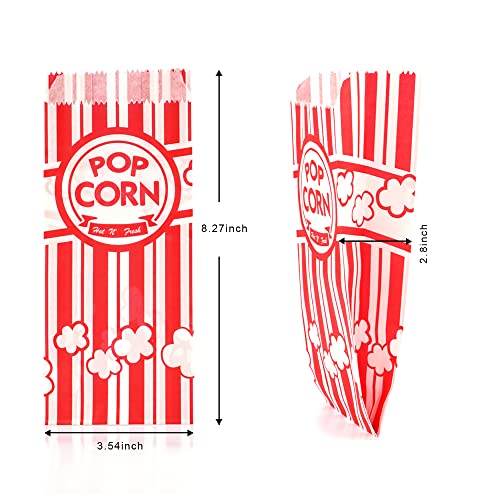 Image of 200 Pcs 1 OZ Popcorn Bags Red and white Bulk Popcorn Bags for individual servings Small Paper Bag for Movie, Theater, Carnival Party, Decorations