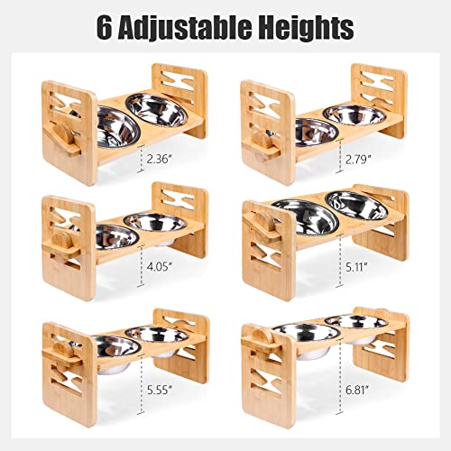 Elevated Dog Bowls, POLTSAK Adjustable Raised Dog Bowl for Small Dogs and Cats, Durable Bamboo Cat Dog Food Bowl Stand… - Image 3