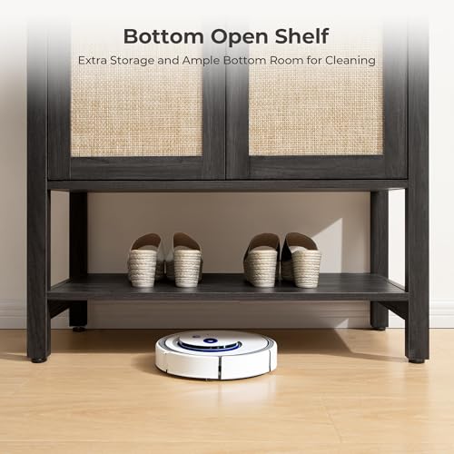 Image of SICOTAS Shoe Storage Cabinet for Entryway - 5 Tier Rattan Entry Shoe Organizer Cabinet with Shelves & Doors, 2 Pieces Farmhouse Boho Tall Shoe Rack for Hallway, Living Room, Closet (Obsidian)
