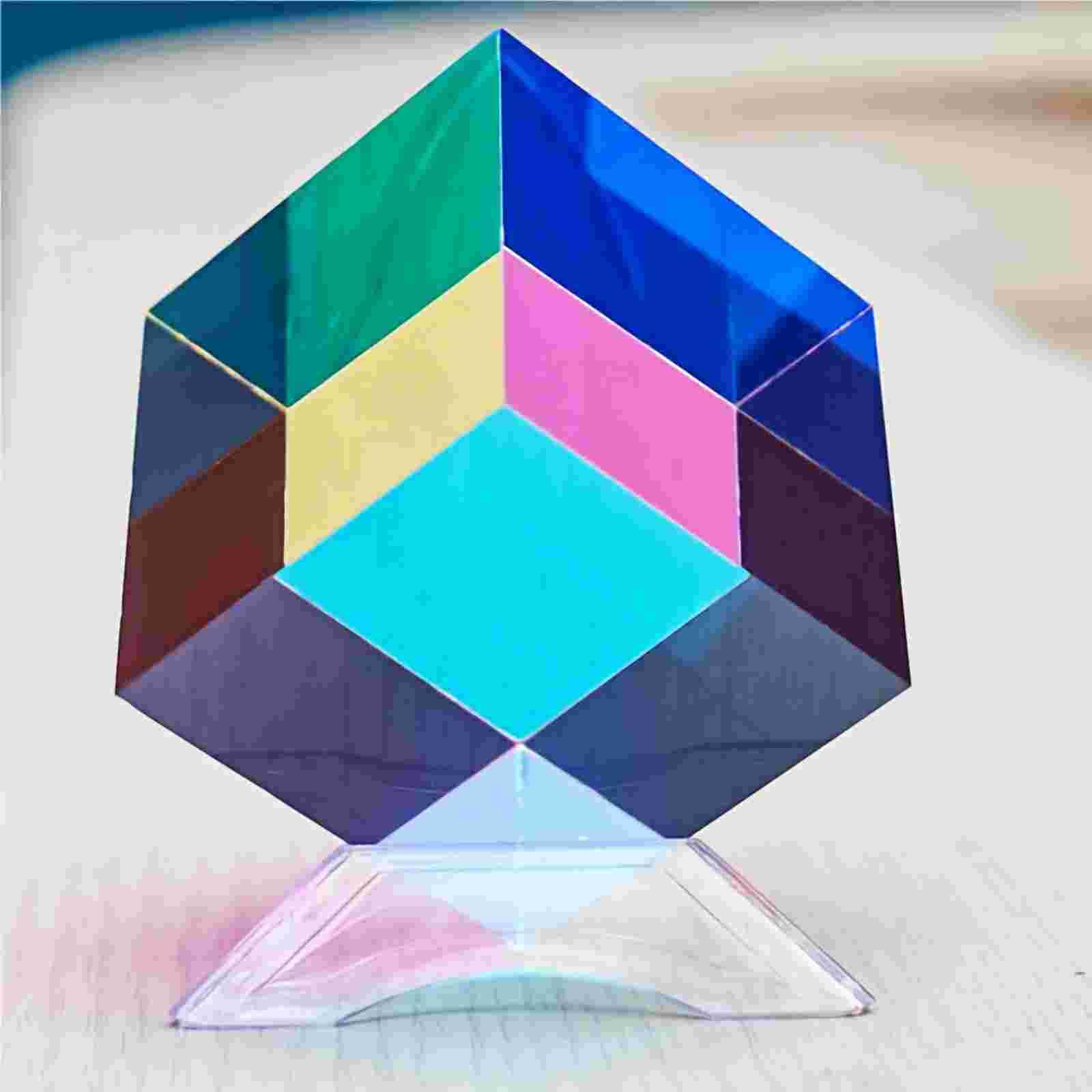 ZhuoChiMall CMY Color Cube 2.36 inch with Stand - Cyan, Magenta & Yellow Subtractive Color Mixing,Crystal Sun Catcher Prism for Home or Desk Decor