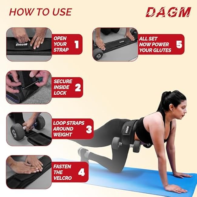 DAGM Hip Thrust Belt for Dumbbells heavy, Secure Glute Trainer with Non-Slip Extra Padding That Protects Your Hips - Ideal for Gym & Home Workouts - Use with Heavy Duty Kettlebells, Dumbbells, & Plates Hold up to 500 lbs