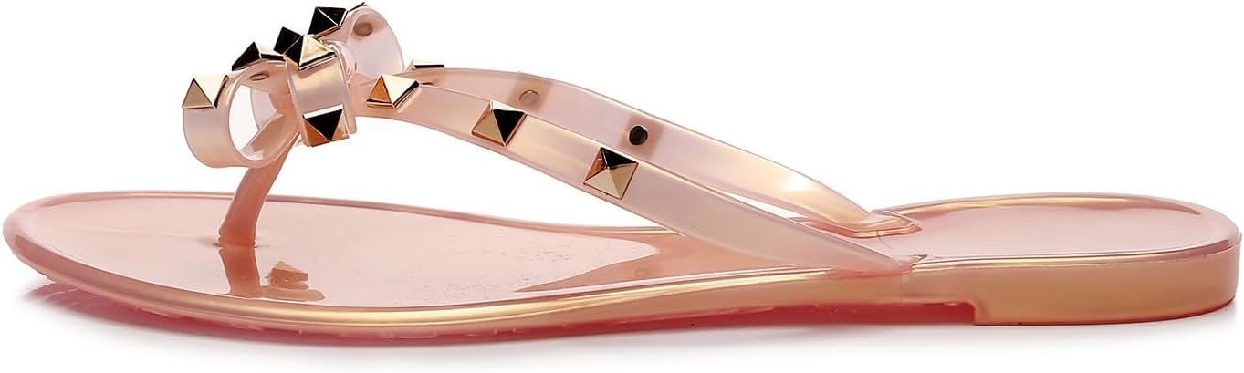 Studded Jelly Shoes for Womens Bow Flip Flops Jellies Sandals Flat Black... - Picture 97 of 174