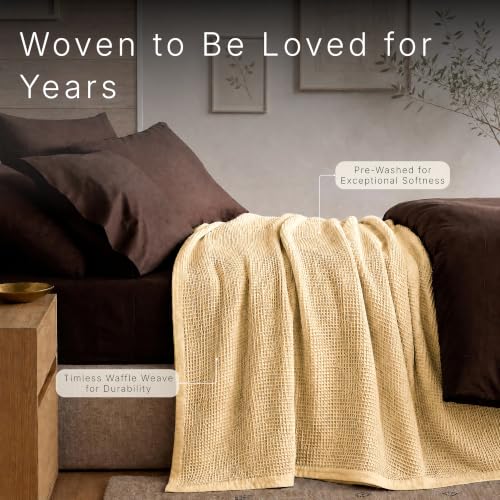 Image of GOTS Certified 90 inchX90 inch Queen 100% Organic Cotton Waffle Blanket-Parchment | Premium Waffle Blankets & Throws for Bed, Throw Blanket for Couch, Modern & Cozy Blanket, All Season, Comfy and Soft Blankets
