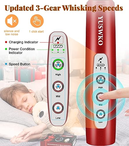 Image of YUSWKO Milk Frother Handheld for Coffee, Rechargeable Drink Mixer with 3 Heads 3 Speeds Electric Coffee Frother Whisk, Gift for Many Occasions and Festival