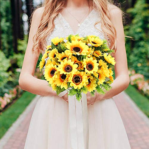 Teldrassil 7-Bunches Artificial Sunflower Bouquet Fake Daisies Flowers Faux Silk Flowers For Table Centerpieces Arrangements Wedding Party Window Home Garden Decoration #TOP5