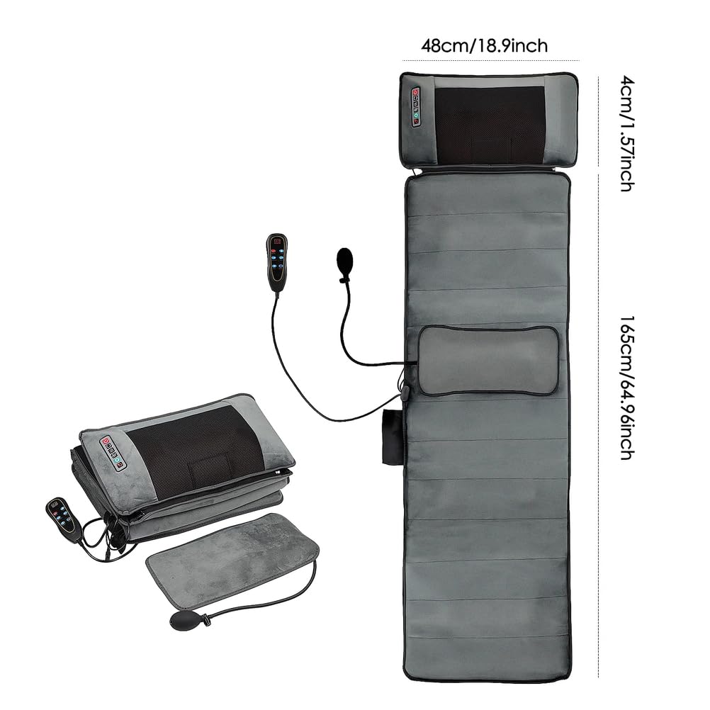 Colchón de Masaje Térmico, Cojín Masaje Shiatsu Masajeador de Cuello Espalda y Hombros con 10 Motores Vibrantes para Relajar Dolores Musculares, Dormirse
