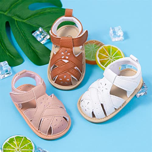 Image of Meckior Baby Toddler Infant Girls PU Leather Soft Open Toe Summer Sandals Flower Princess Flat Shoes