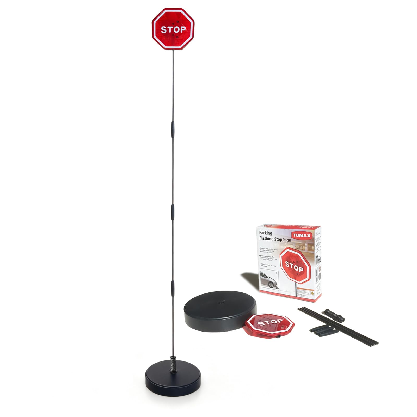 Parking Garage Flashing Stop Sign - Stop Sign for Garage Parking, Adjustable Height Parking Assist, LED Garage Car Stop Indicator, 1-Pack