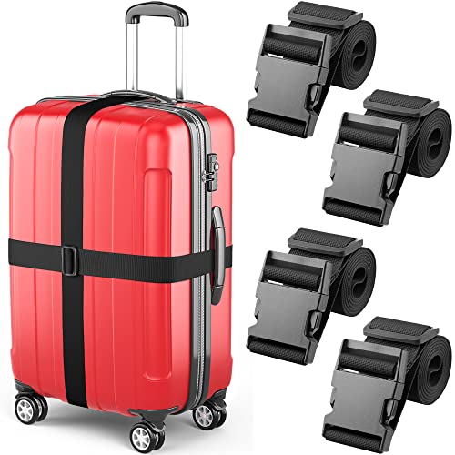 Sangles à Bagages - Noires, 2 m de Long, 5 cm de Large, Lot de 4 - Ceinture en Nylon réglable pour valises et Sacs de Voyage - par Mifflin