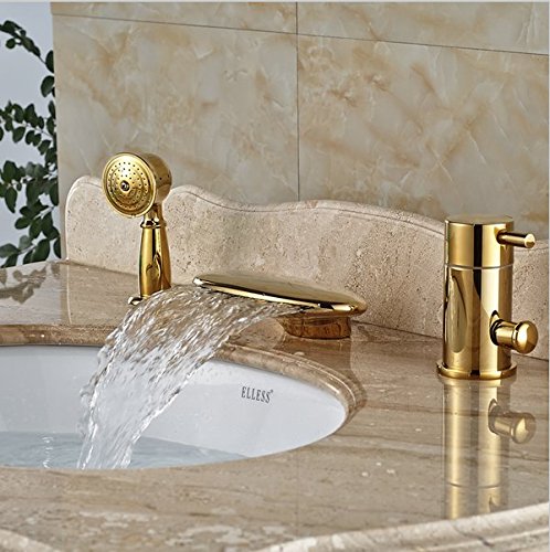 Robinet baignoire cascade widespread Gowe mitigeur douchette extractible doré - 3