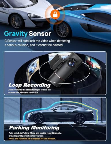 3 Channel 4K Dash Cam Front and Rear Inside, Built-in 5G WiFi,4K+1080P+1080P Dash Camera with 64GB Card,3.16” IPS Screen,Loop Recording, G-Sensor, 24H Parking Monitor, Night Vision(Rose Gold) - image 3