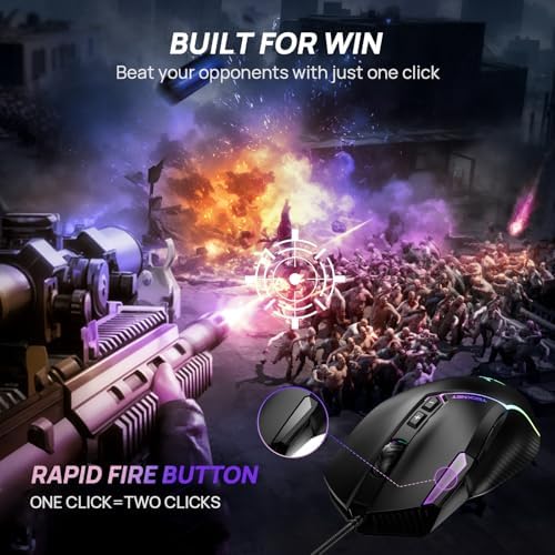TECKNET Wired Gaming Mouse, 12,800 DPI with Optical Sensor, 8 Programmable Buttons, 13 RGB Backlit Modes, Ergonomic Design, Custom Software Gaming Mice for Laptop,PC - 5