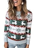 Material cálido: Nuestro jersey navidad mujer está hecho de 70% acrílico y 30% viscosa, la tela es de buena calidad, muy suave, cálida, cómoda y resistente al color.