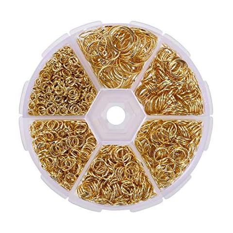MengH-SHOP Jump Rings Jewelry Findings 4mm 5mm 6mm 7mm 8mm 10mm Metal Open Jump Rings for Earrings Bracelets Necklaces Jewellery Making Repair 1390pcs Gold Cover