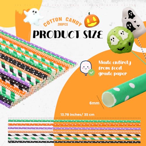 Image of Reallnaive 200 Pieces Cotton Candy Cone 13.8 inch Cotton Stick, Multiple Colors