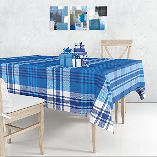 Navy Blue Buffalo Plaid Tablecloth 54"X108" Rectangle Fabric Royal Blue And White Checkered Dining Table Cover For Winter Summer Holiday Birthday Wedding Bridal Shower Outdoor Picnic Party Home Decor #TOP16