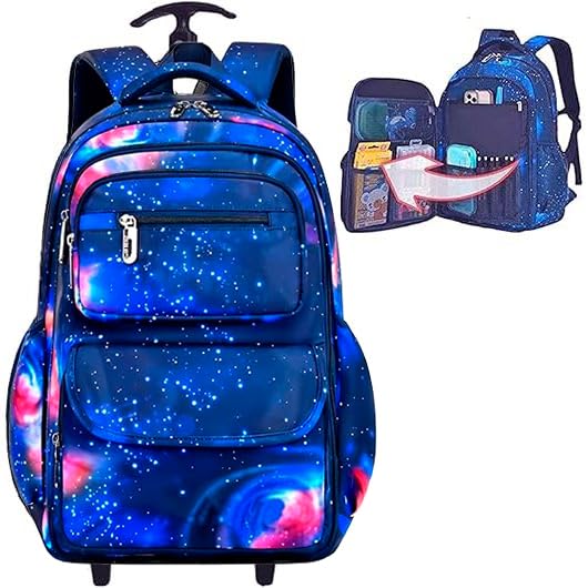 Mochila Escolar com Rodinha, Compartimento para guardar lap?s, caneta e objetos mochila de carrinho resistente ? ?gua (azul)