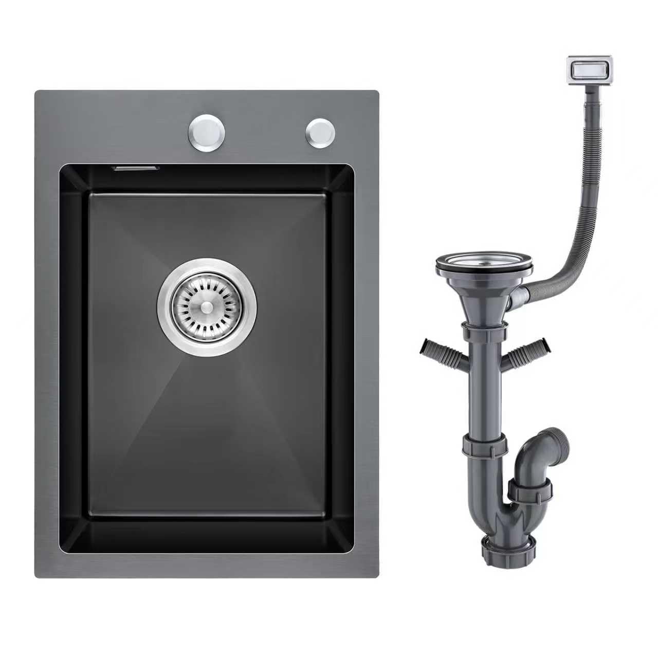 Évier de Cuisine en Acier Inoxydable Noir-Gris 35 X 50 cm, Évier Encastrable avec Trou Pour Robinet et Trop-Plein (Sans Siphon), 1 Bac Rectangulaire, Évier de Cuisine Pour Meuble Bas de 40 cm