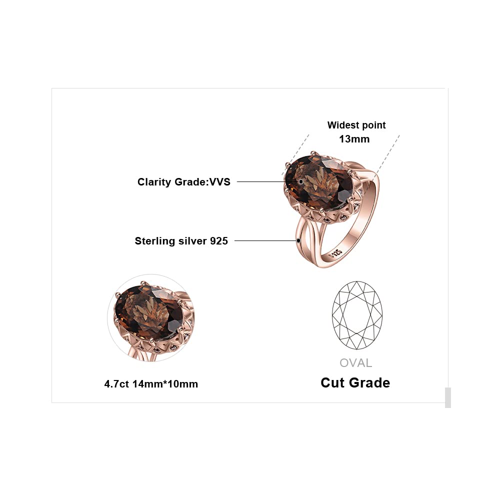 JewelryPalace Owalny 5.7ct pierścionek z prawdziwego kwarcu dymnego dla kobiet, pierścionek ze srebra próby 925 dla kobiet, pierścionek koktajlowy ze srebra 925 różowe złoto i złoto