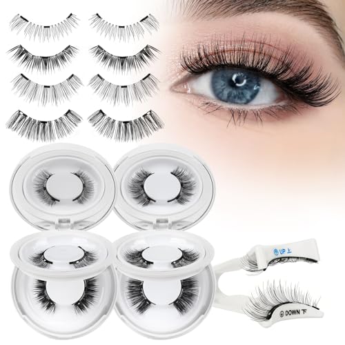 Higu Clace PestañAs MagnéTicas Con Aplicador, PestañAs MagnéTicas Sin Delineador De Ojos, Aspecto Natural, Magnetic Eyelashes No Necesita Pegamento(4Kit-D)