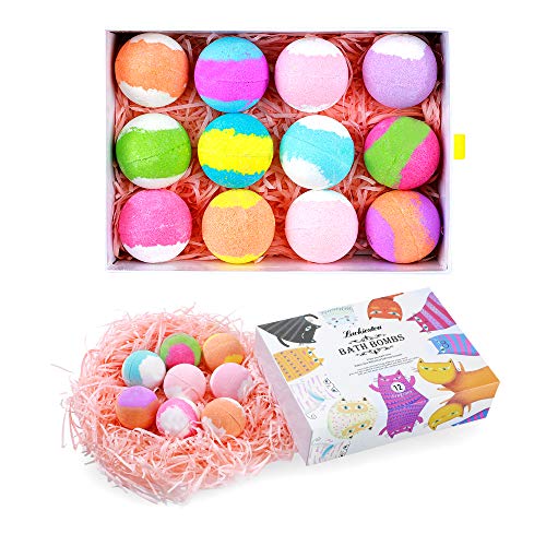 12 Pcs Bath Bombs Gift Set,LUCKIESTCA Handmade Natural Organic Vanilla Fizzie Spa Kit, Bubble Bath Bomb Essential Oil for Womens, Kids , Moms, Valentines Day, Christmas, Mothers Day, Birthday