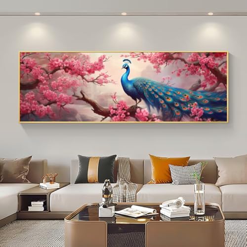 Diamond Painting 5D Arbre à Paons : Kit Complet Grand Format 45x130 cm pour Décoration Murale DIY