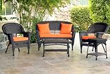 Zest Avenue 5pc Espresso Wicker Conversation Set - Orange Cushions