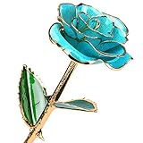 24k Gold Rose Flower with Long Stem Rose Dipped in Gold Gift for Women Girls on Birthday, Valentine's Day, Mother's Day, Christmas (Light Blue)
