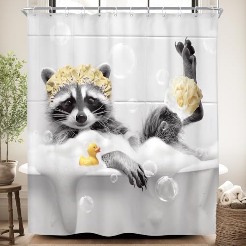 Kids Funny Raccoon Bathtub Shower Curtain Set Farmhouse Farm Bathroom Decor by Riyidecor - Used condition - US$14.38