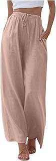 2025 - Pantalones de mujer de cintura alta y pierna ancha, pantalones elásticos de moda con cordón, cómodos pantalones largos con pierna recta y bolsillos Pantalones impermeables Mujer 36