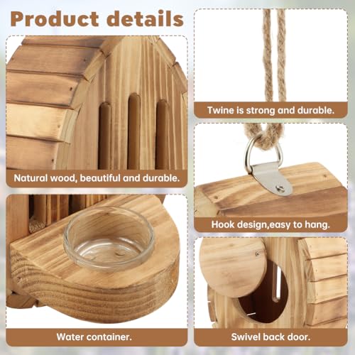 Butterfly House Butterfly Habitat Natura Wooden Butterfly Nesting Box Garden House with Feeder,Hanging Natural Wooden Butterfly House for Butterflies Moths/Lacewings(Brown,Size:5.31x3.54x7.68inch)