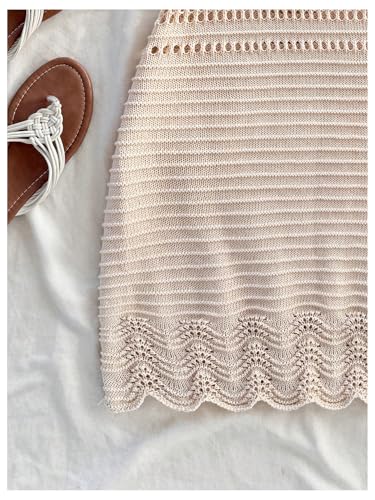 GORGLITTER Women's Crochet Halter Mini Dress Bow Backless Bodycon Knit Dresses Summer Festival Outfits4