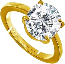 Ptm American Diamond/Zircon 8.25 Ratti or 7.5 Carat Astrological Certified Natural Gemstone Panchdhatu/5 Metals Gold Plated Adjustable Ring for Men - 3v4825