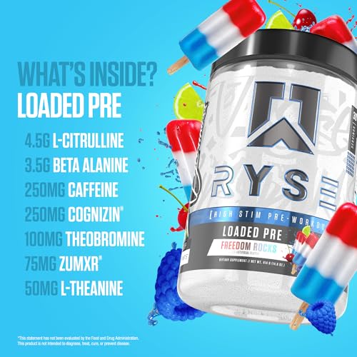 Image of Ryse Loaded Pre Workout Powder - Freedom Rocks - Daily Pre-Workout for Men & Women with 325mg Caffeine, Beta Alanine, and Citrulline for Pump, Focus, and Energy - 30 Servings