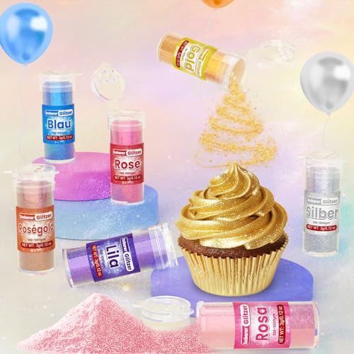 Essbarer Glitzer - 7 Lebendige Lebensmittelfarbe Pulver (je 3g), Geschmacksneutrales Glitzer Essbar, Edible Glitter for Drinks, Glitzerpulver für Kuchen, Macarons, Krapfen, Fondant, Cupcake