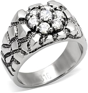 Men's Stainless Steel Nugget Top Grade Crystal AAA Grade CZ Cobblestone Ring