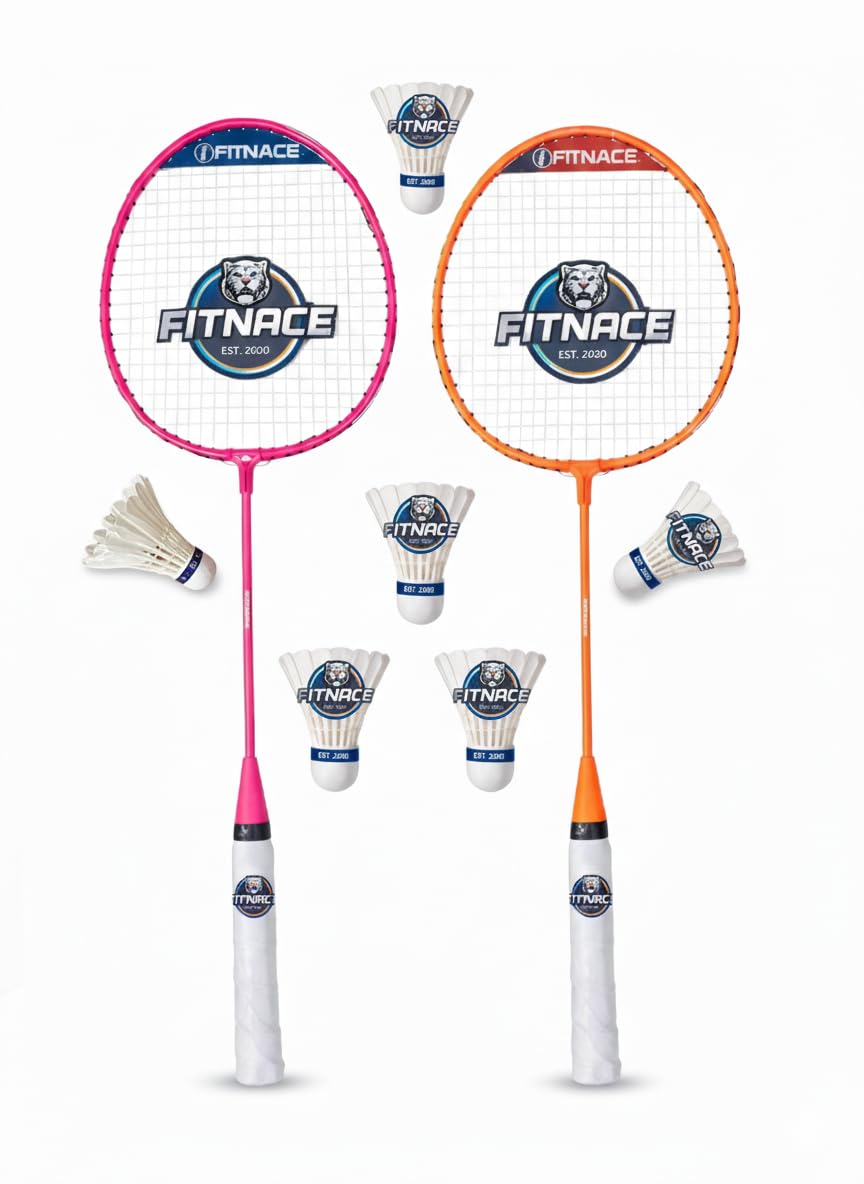 Aluminium Badminton Racket Kit 2 pc Racquets with 6pc Feather Shuttlecock Racket for Kids, Adults with Feather Shuttlecocks-picture-18