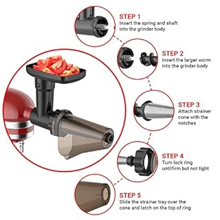 Fruit & Vegetable Strainer Attachment Set for KitchenAid Stand Mixer, Includes Food Grinder Attachment with Sausage Stuffer Tubes and Juicer Auger, Meat Grinder Attachment for KitchenAid by InnoMoon