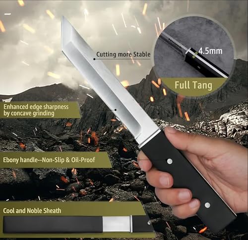 Image of Wizbiz Professional Kiridashi Knife | Japanese Style Utility & Meat Cutting Knife | High Carbon Steel Blade | Full Tang | Ebony Wood Handle | with Sheath