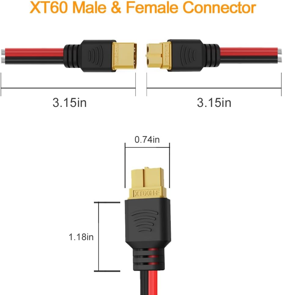 GRZWAYS 2 Pairs XT60 Plug Female and Male Connector with 12AWG Wire for RC Lipo Battery Cable Drone Car Boat