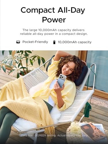 Image of UGREEN Magflow Air Qi2 Magnetic Power Bank 10000mAh, 15W Wireless Portable Charger with Built-in USB-C Cable, 30W Fast Charging Battery Pack, MagSafe Compatible for iPhone 17 /16 /15 /14 Pro Max, Blue