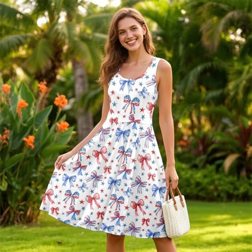 Image of Women's Casual Loose Sundress Midi Sleeveless Crewneck Dress Summer Beach Tank Dress with Pockets