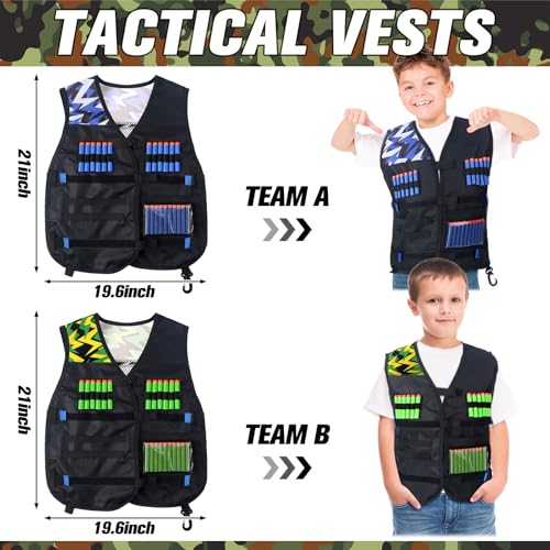 Image of Sosation 12 Sets Kids Tactical Vest Tactical Party Supplies Favor Accessories, Face Mask Wrist Holder Toy Gift (Green and Blue)