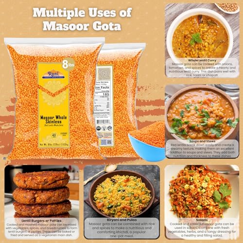Image of Rani Masoor Gota (Football) Indian Red Lentils Skinless 128oz (8lbs) 3.63kg Bulk ~ All Natural | Gluten Friendly | NON-GMO | Kosher | Vegan | Indian Origin