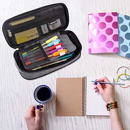Image of Canvas Pencil Case Pouch With Zipper - Grey | Large Capacity Canvas Stationery Organizer Pen Bag With Zipper for Office, College, School, Travel, Students and Adults