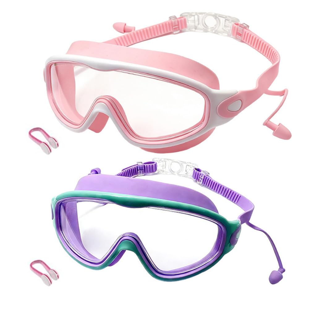 2PCS Kids Swimming Goggles, 2026 New Swim Goggles for Children & Teens Age 4-14, Wide Vision Anti-Fog UV Protection, Girls and Boys Swimming Goggles No Leak (C09)