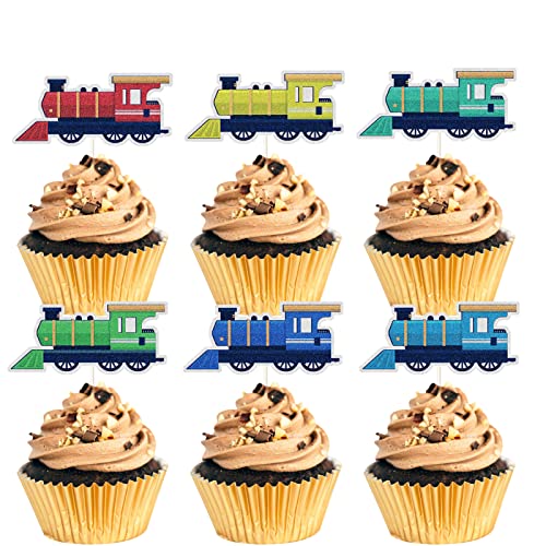 Mefeng Color Train Cupcake Toppers, Train Cupcake Picks,Railroad Party Cupcake Decoration, Baby Shower Themed Parties Steam Train Party Supplies .18Pcs #TOP8