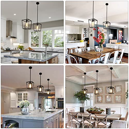 Image of Black Pendant Lights Kitchen Island, 1-Light Farmhouse Kitchen Pendant Lighting Over Island, Metal Cage Island Hanging Lights for Kitchen, Dining Room, Entryway, Hallway, Foyer